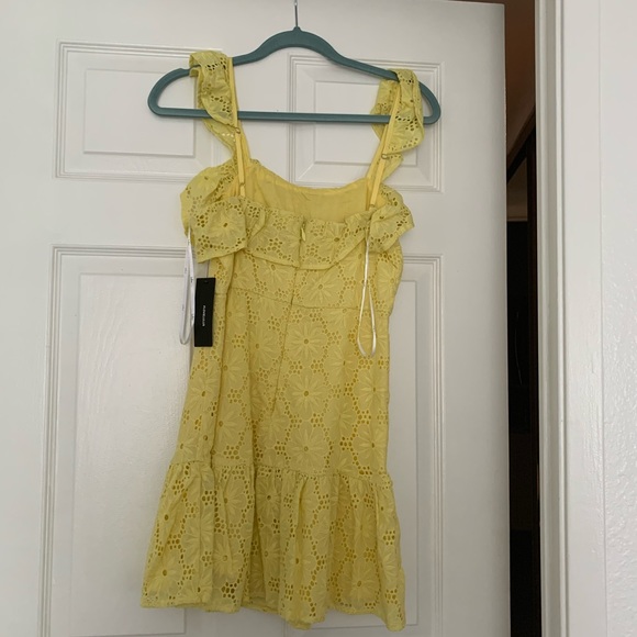 Lulus Eyelet Mini Yellow Dress XS - Picture 3 of 4